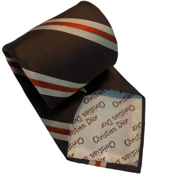 Vintage Christian Dior Brown Striped Tie - Picture 1 of 6